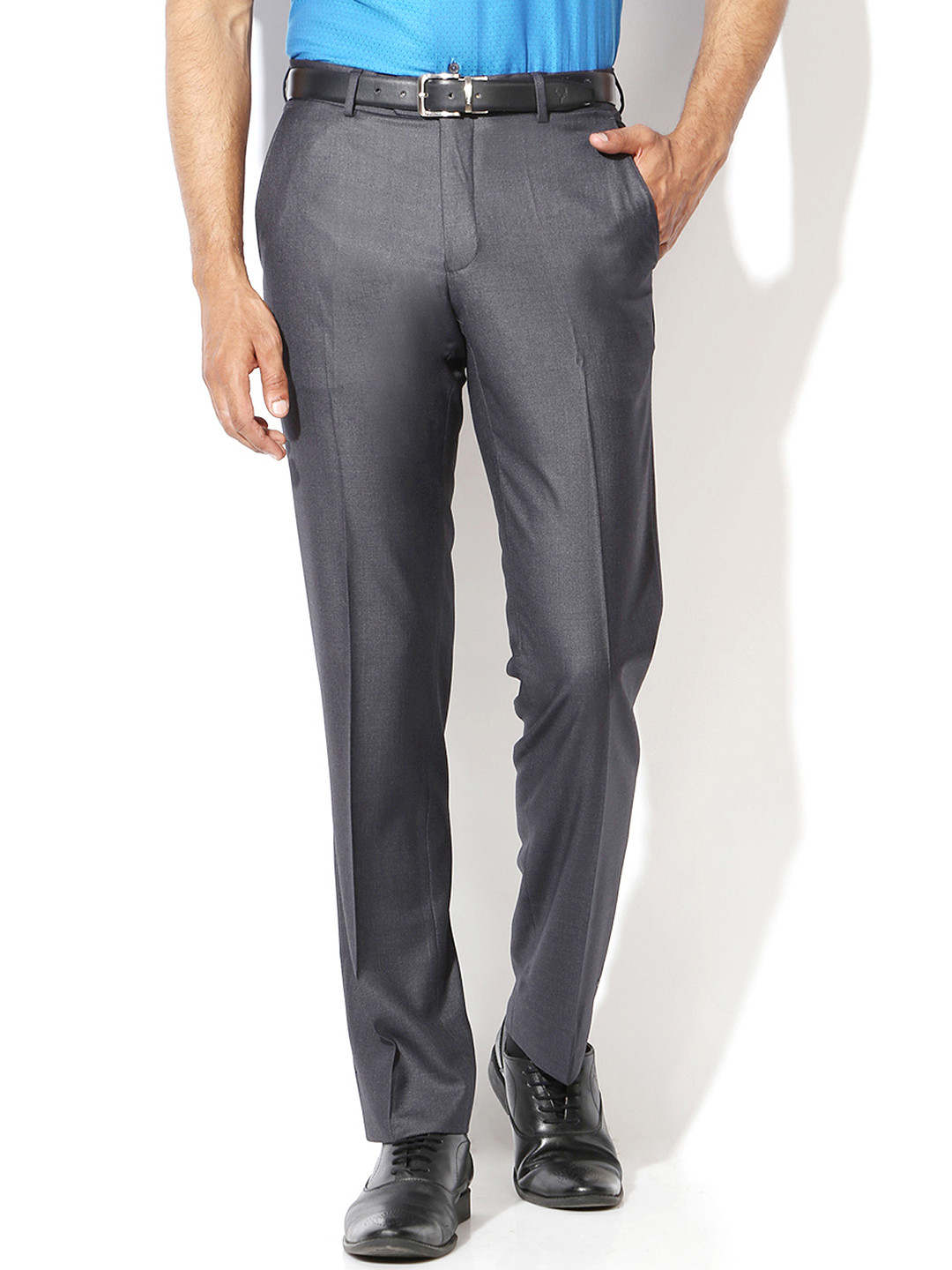 Van Heusen Men Grey Slim Fit Formal Trousers