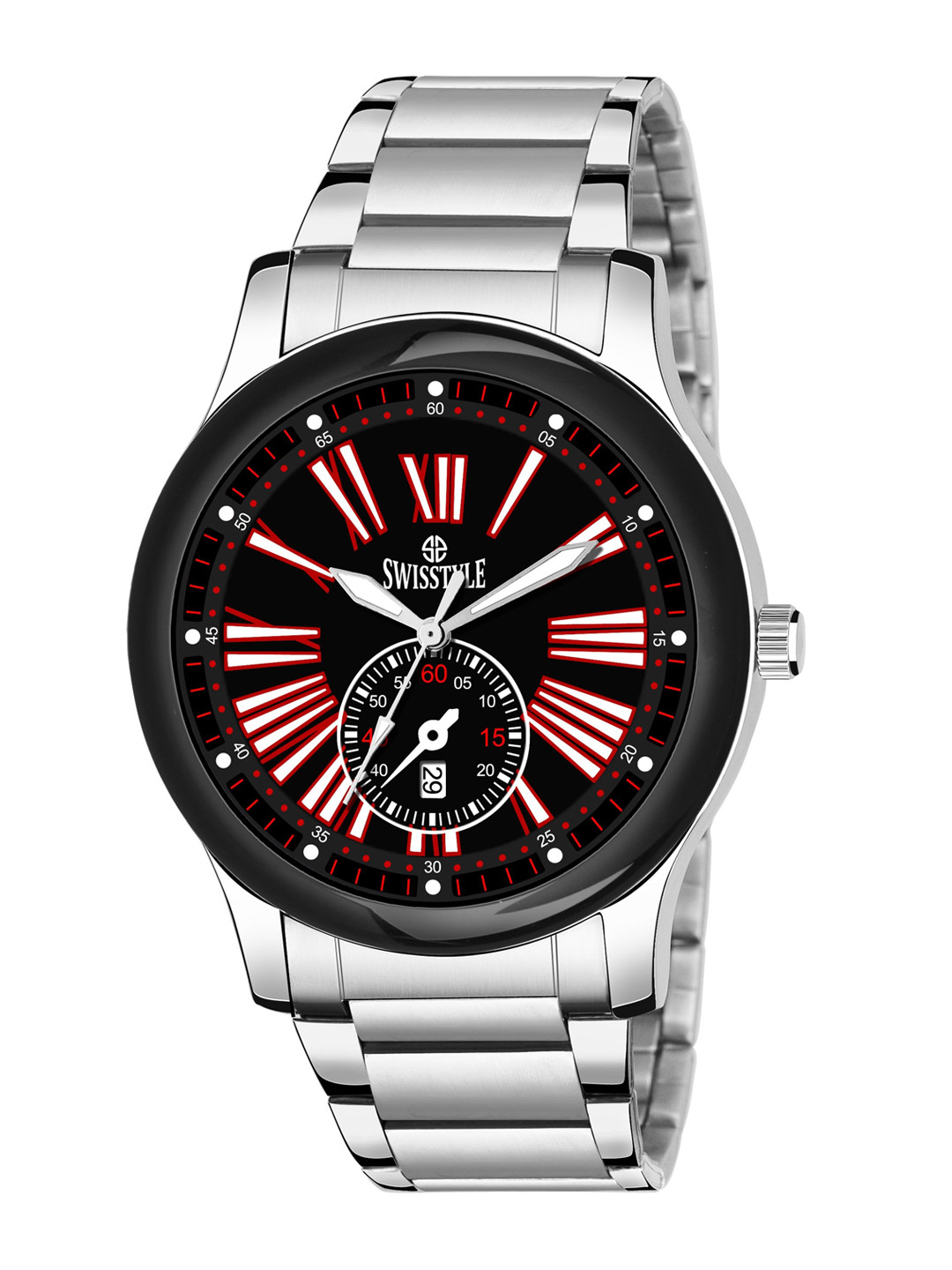 SWISSTYLE Men Black Embellished Dial & Steel Straps Analogue Wrist Watch SS-GR812-BLK-CH