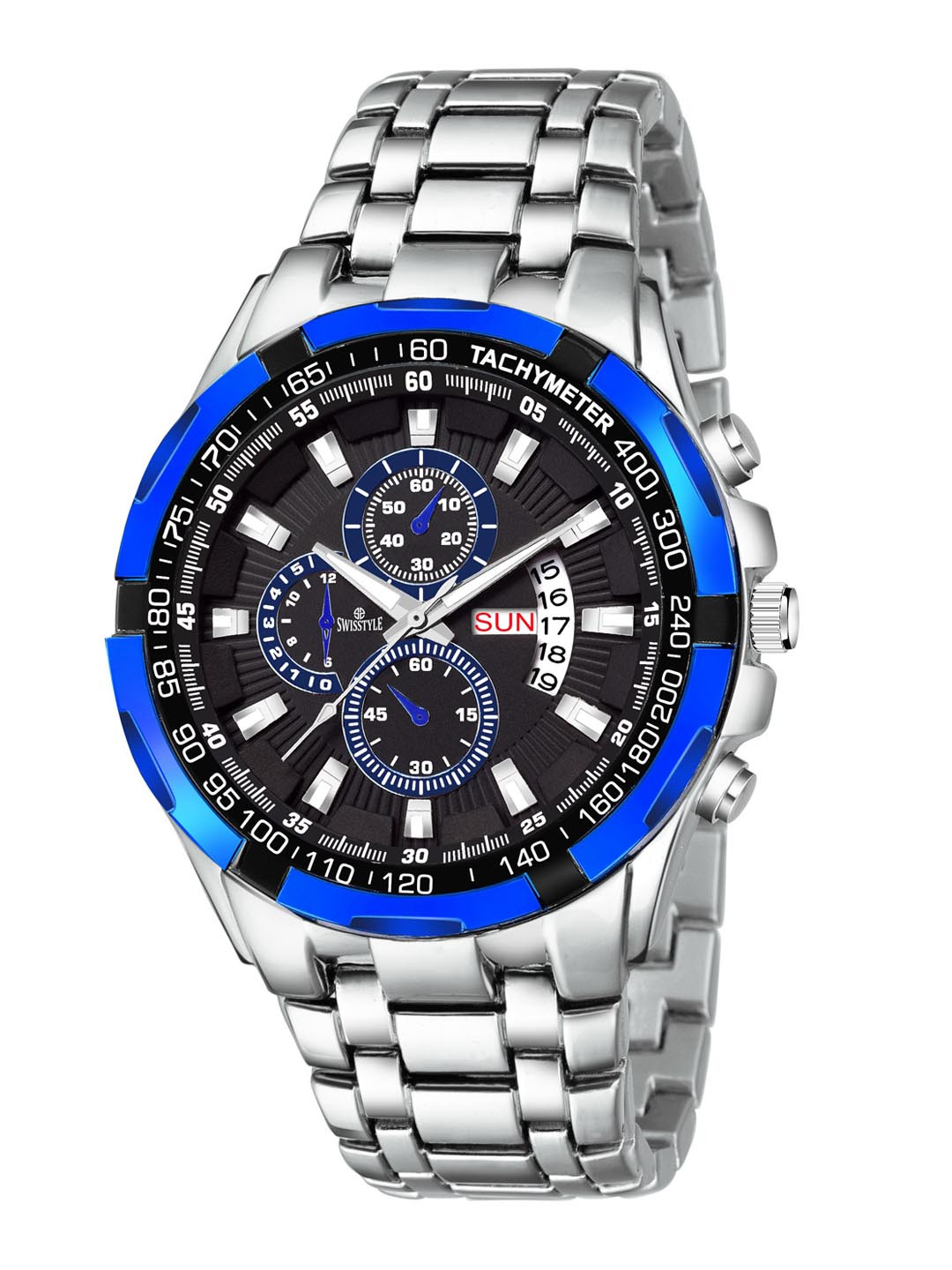 SWISSTYLE Men Blue Brass Dial & Silver Toned Bracelet Style Analogue Watch SS-GR6620