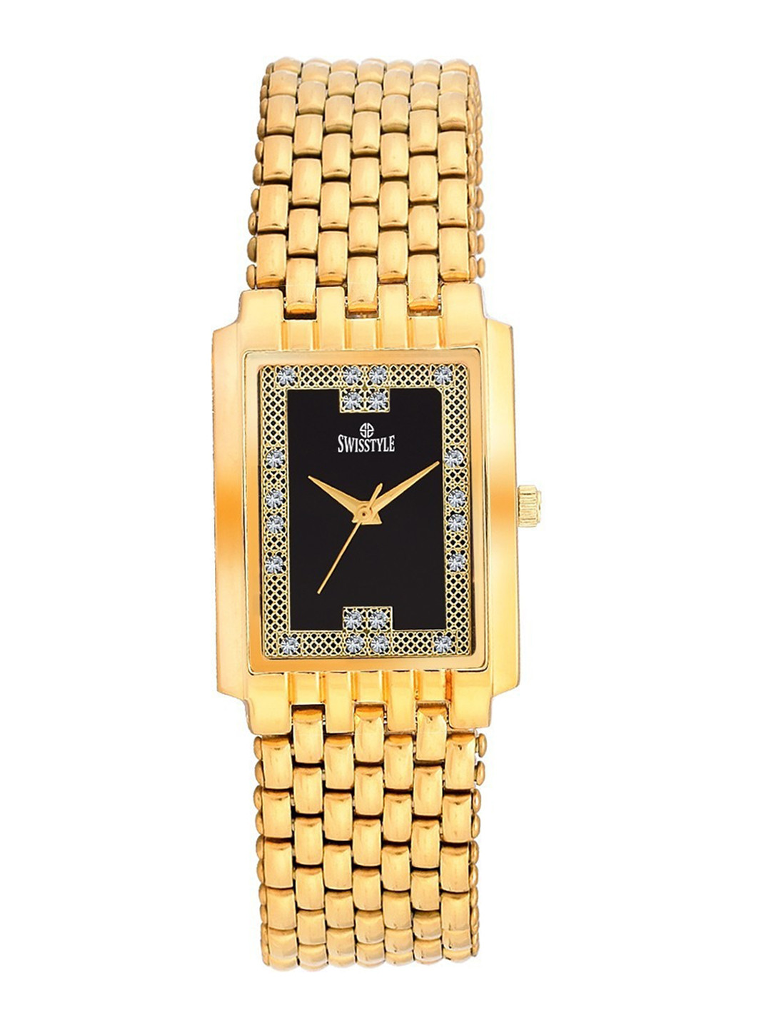 SWISSTYLE Men Black Brass Dial & Gold Toned Bracelet Style Analogue Watch SS-GSQ9211