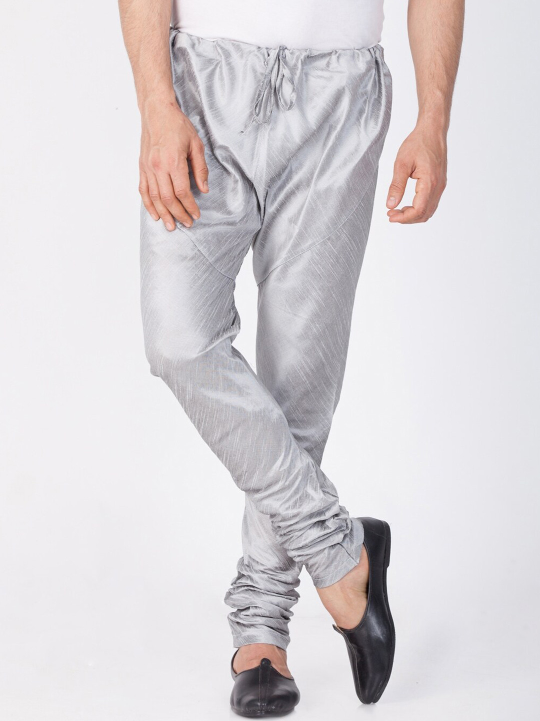 VASTRAMAY Men Grey Solid Silk Blend Churidar
