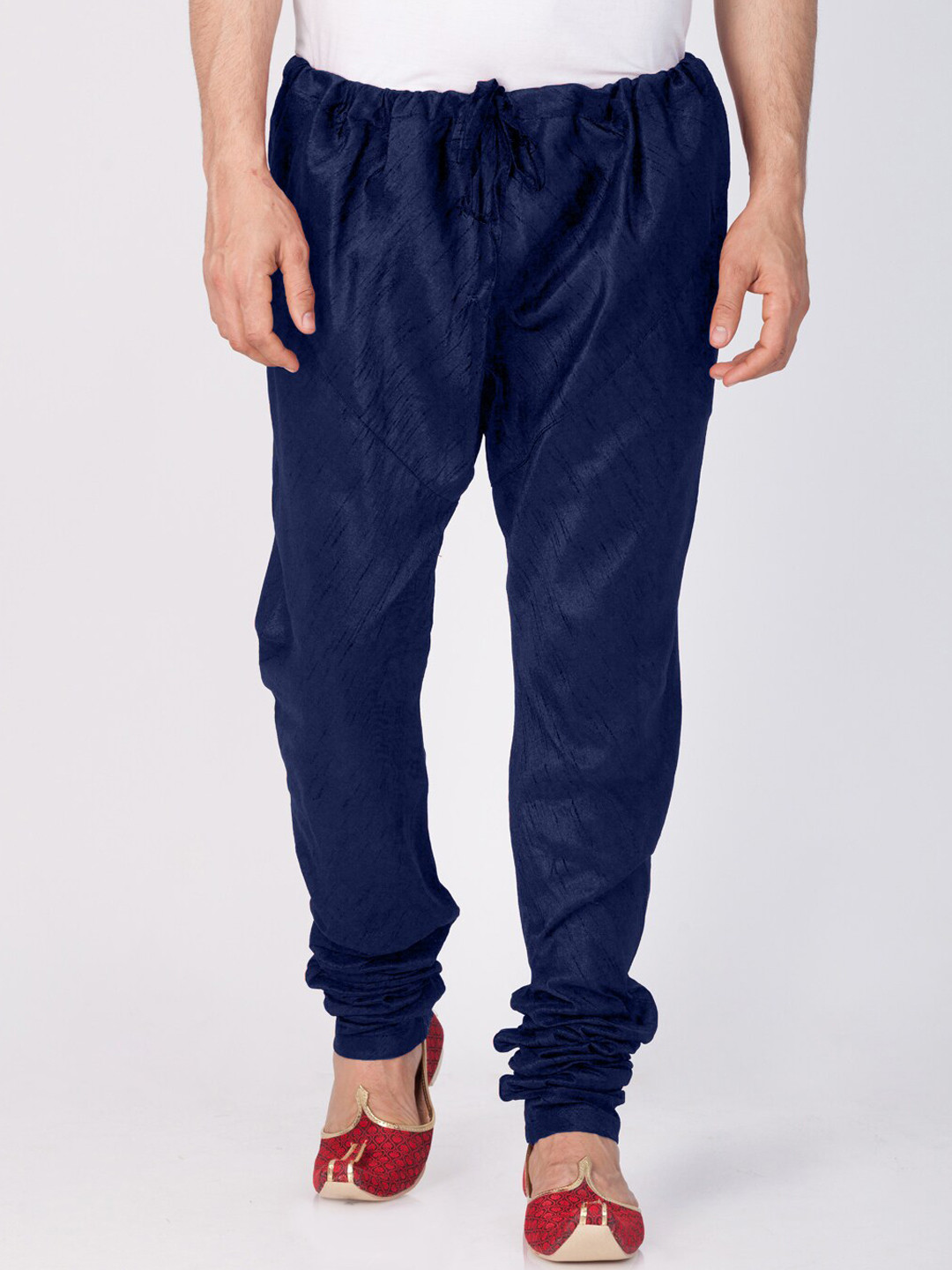 VASTRAMAY Navy Men Blue Silk Blend Solid Churidar Pant