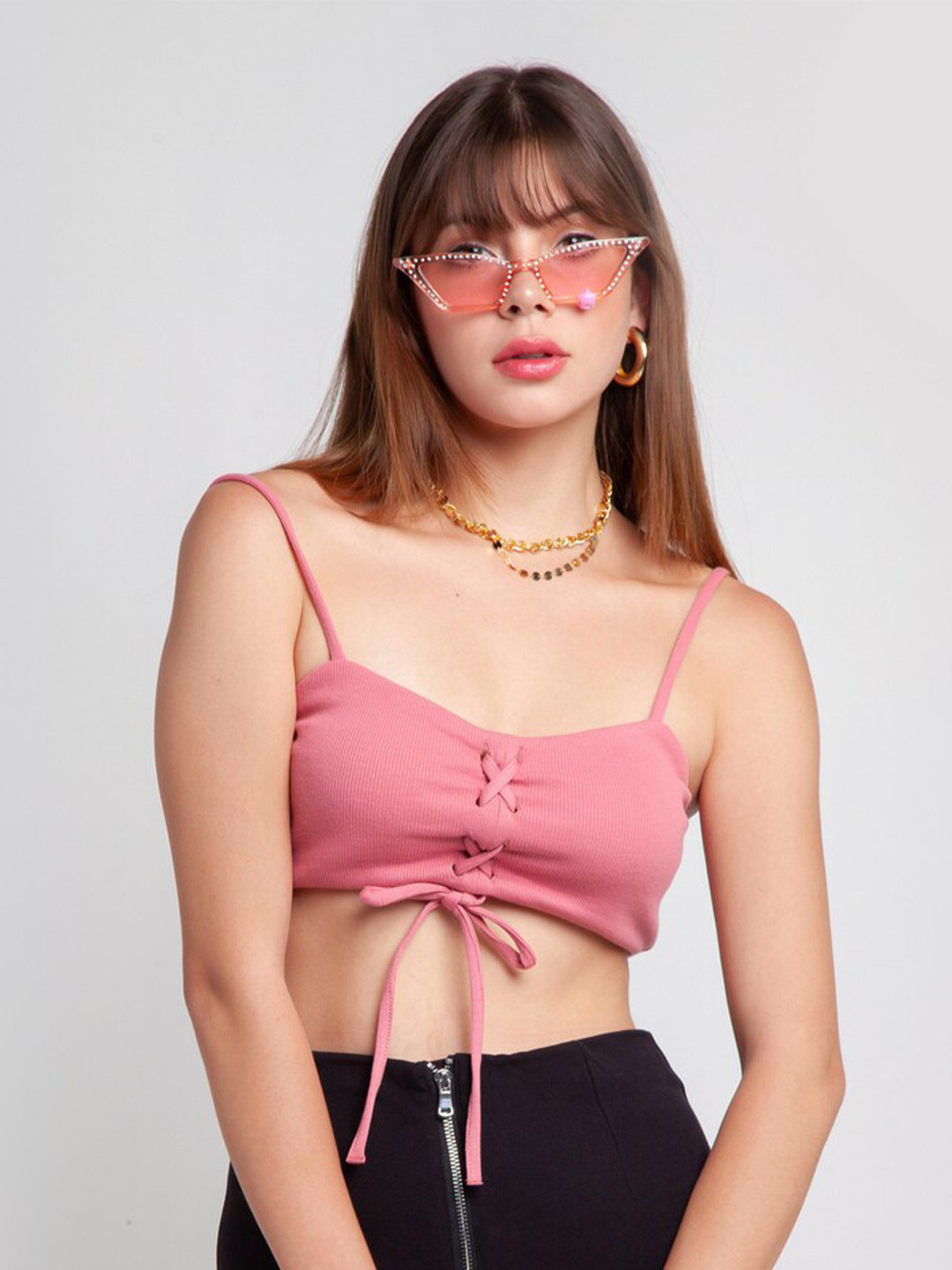 zink Z Pink Ruched Crop Top