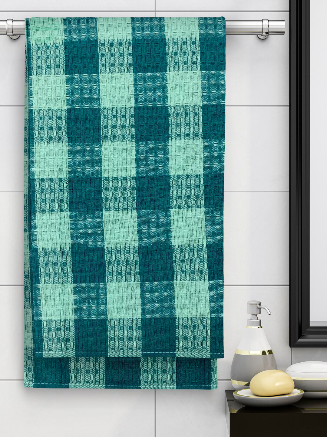 Athom Trendz Pack of 6 Green Self Design 210 GSM Cotton Bath Towels