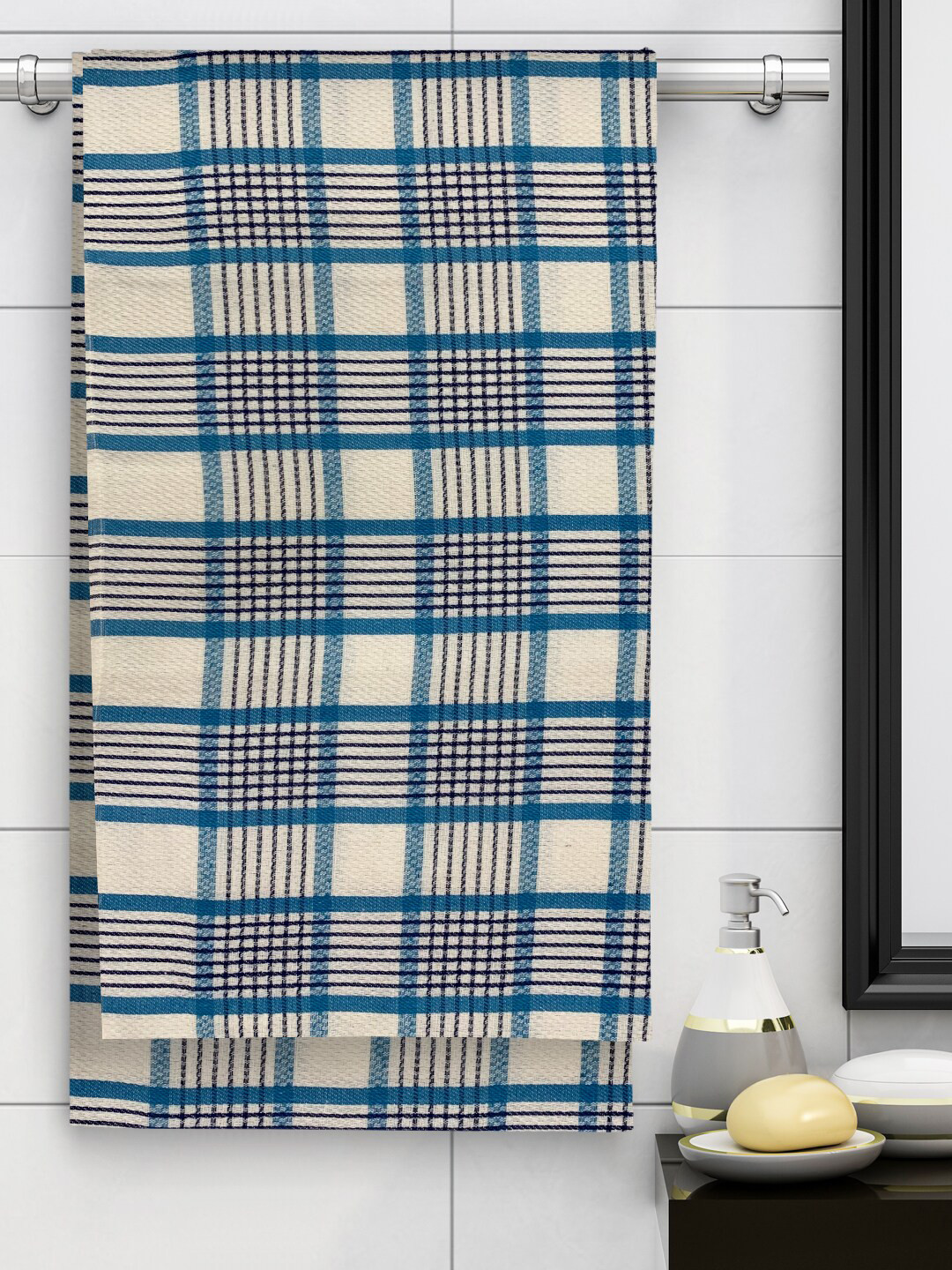 Athom Trendz Pack of 5 White Self Design 210 GSM Cotton Bath Towels