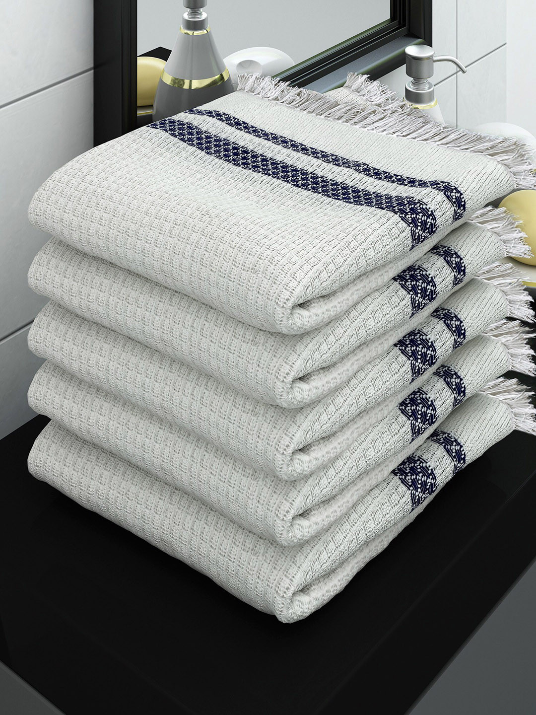 Athom Trendz Set of 5 White Cotton Bath Towel