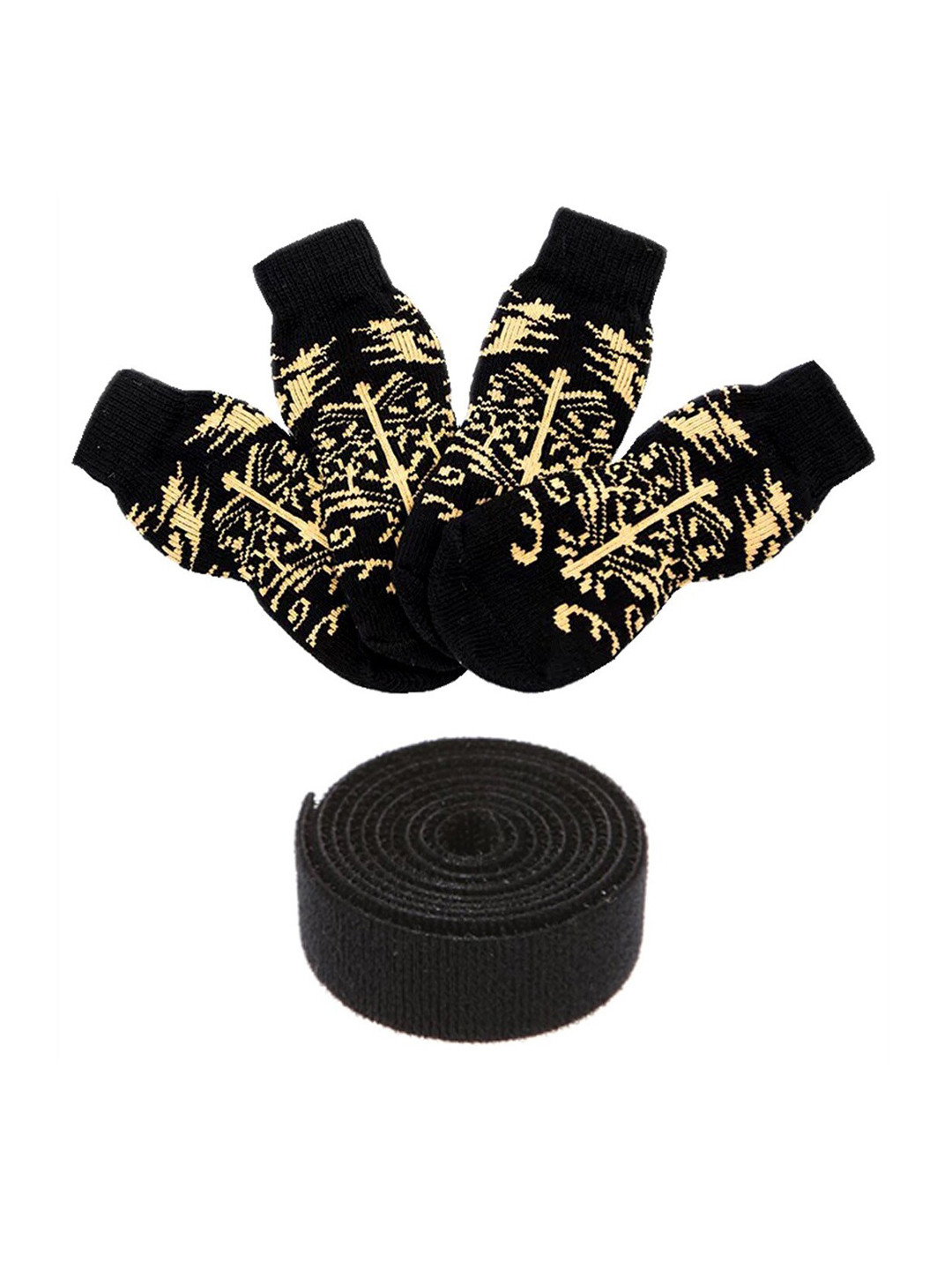 PAWCHIE Black & Cream-Colored 4 Pieces Printed Anti-Slip Pet Socks