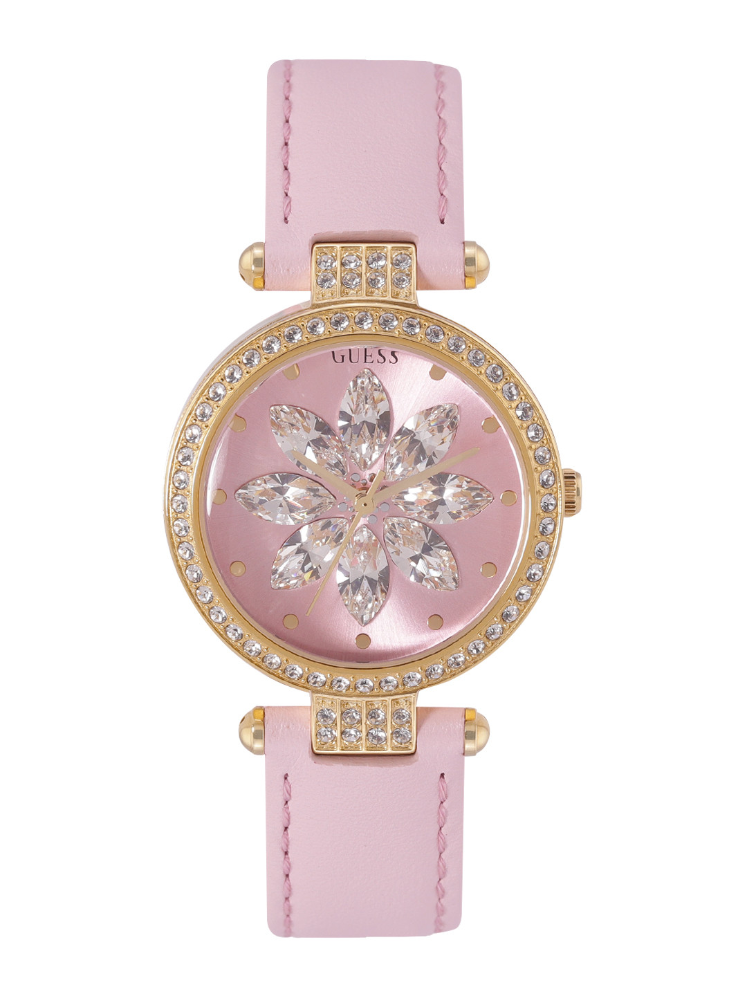 GUESS Women FULL BLOOM Embellished Dial & Leather Straps Analogue Watch GW0382L1