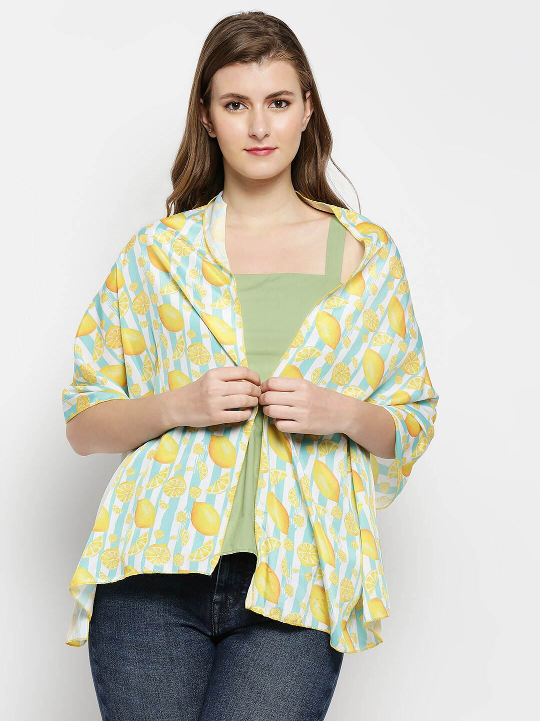 Dupatta Bazaar Women White & Yellow Quirky Lemon Printed Scarf