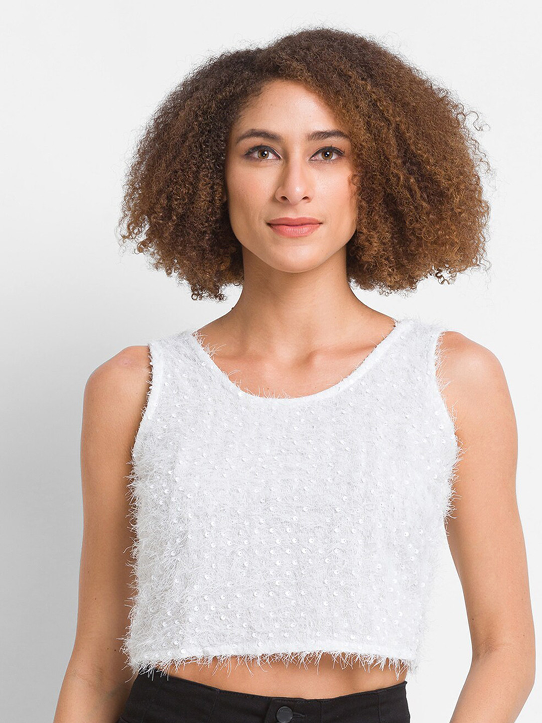 Globus Women White Textured Crop Top