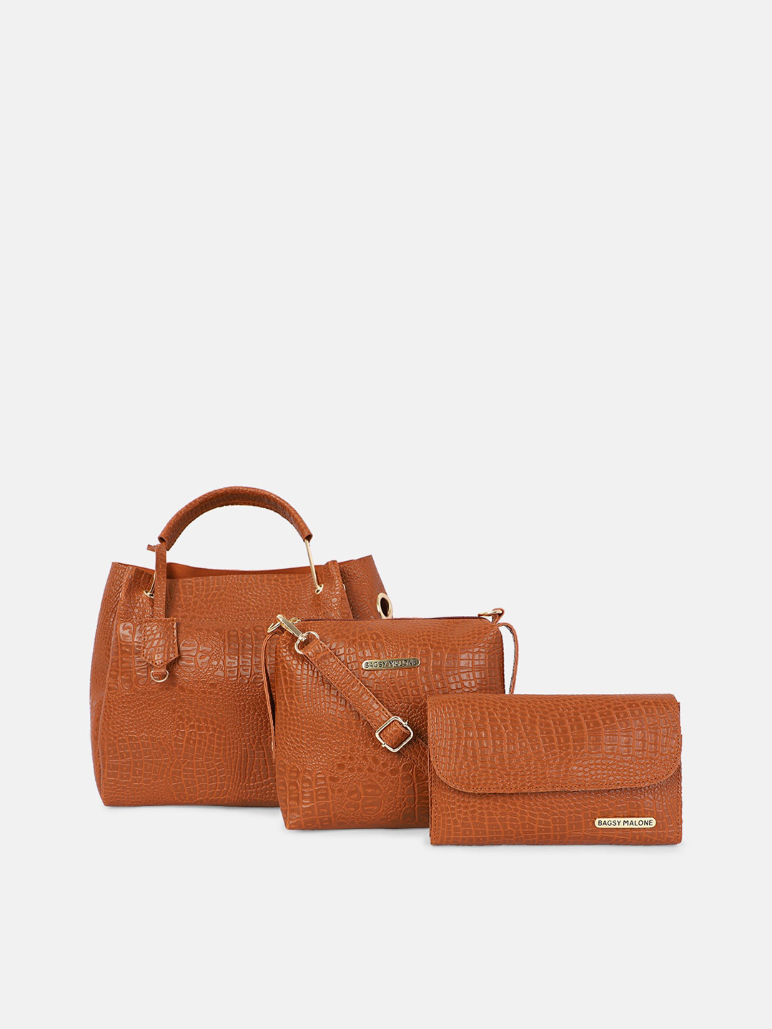 Bagsy Malone Set Of 3 Tan Textured Structured Handheld Bag