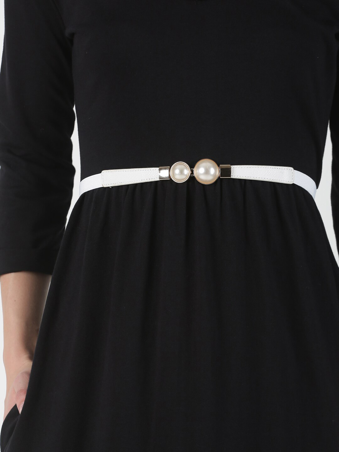 CRUSSET Women White & Gold Solid Stretchable PU Belt