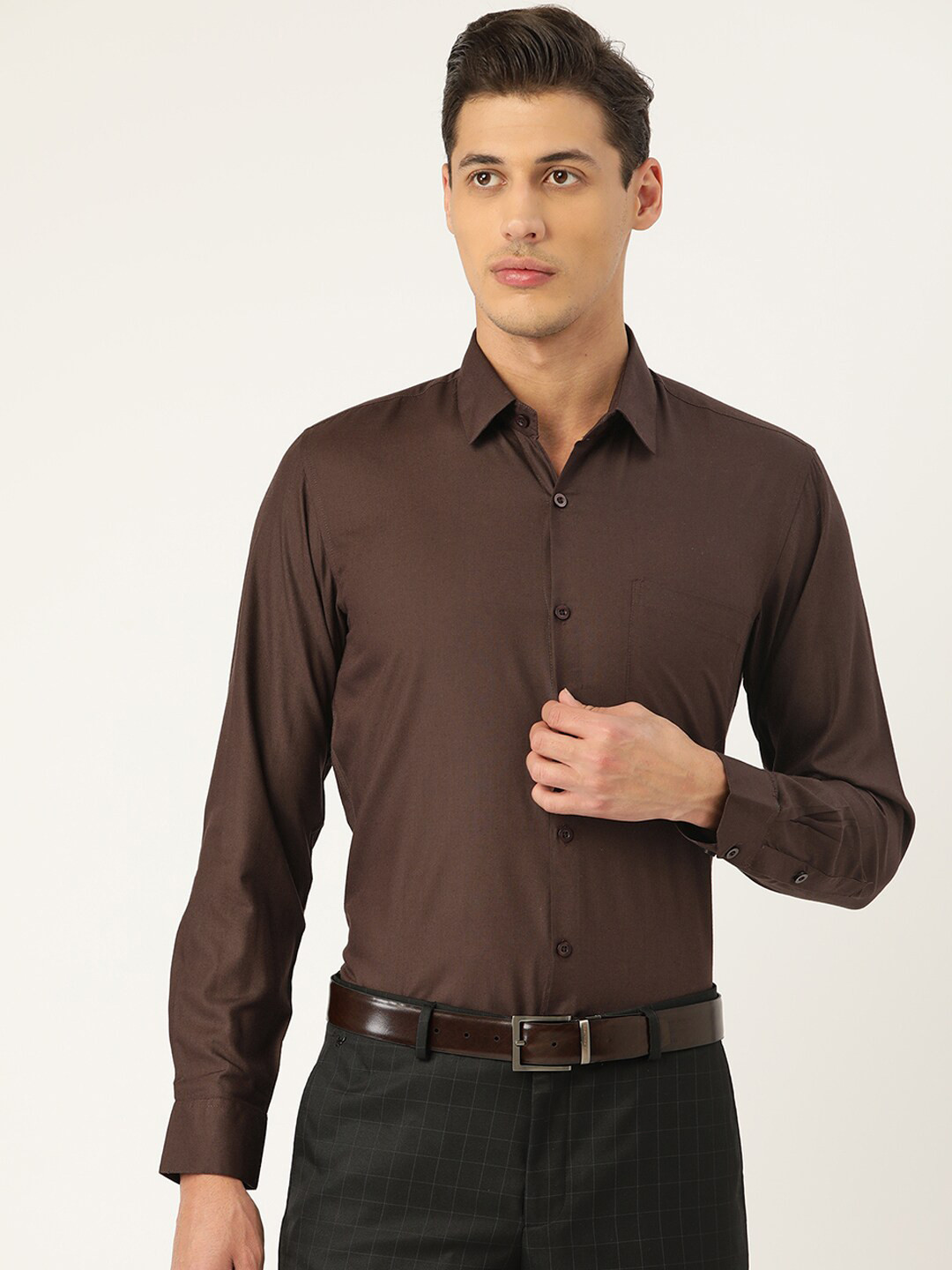 JAINISH Men Coffee Brown Comfort Formal Shirt 100% Cotton