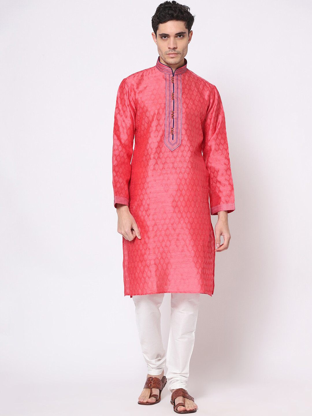 Shouryvan Men Coral Ethnic Motifs Kurta