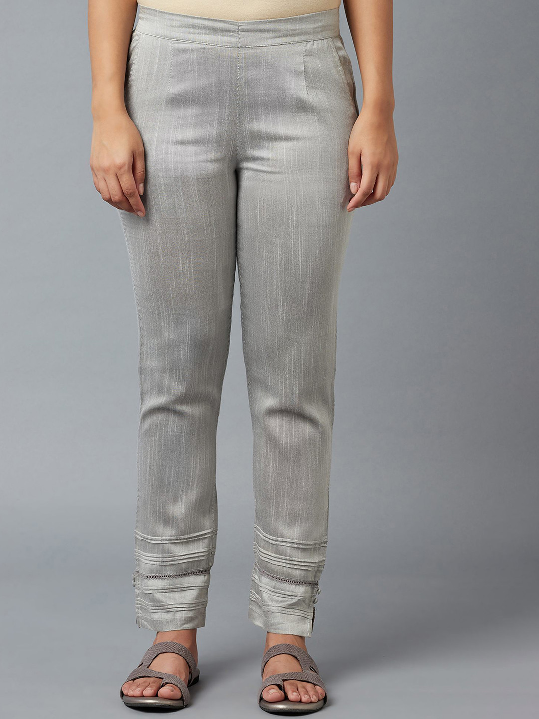 elleven Women Grey Textured Trouser