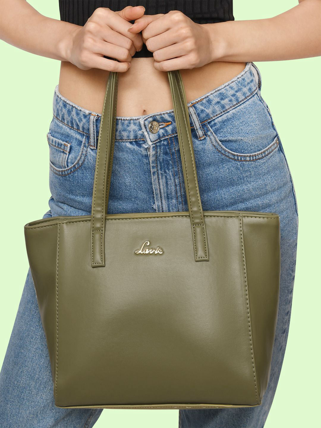 Lavie Bets Pearl Women Green Tote Bag