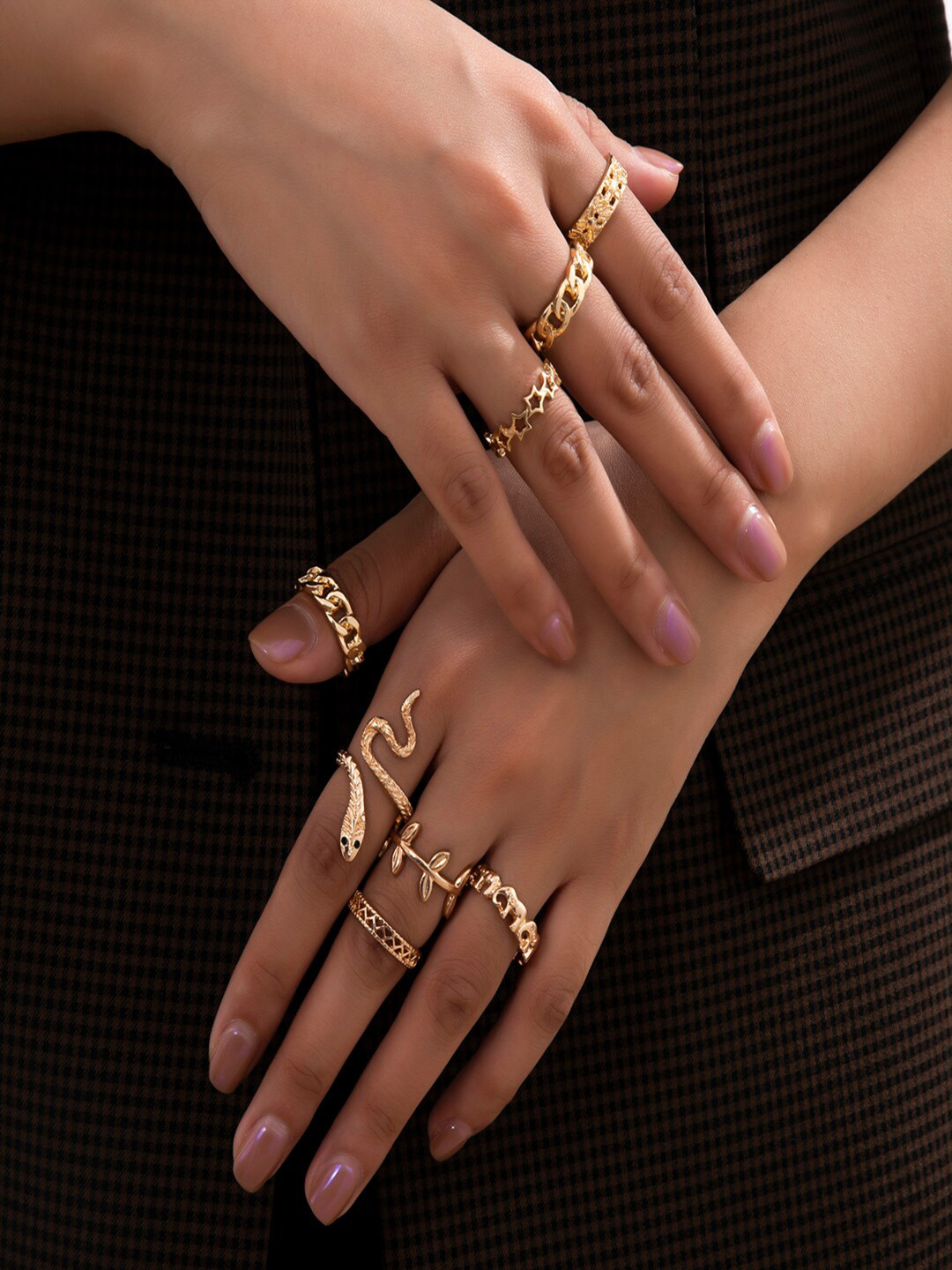 AQUASTREET Set of 8 Gold Plated Midi Finger Rings