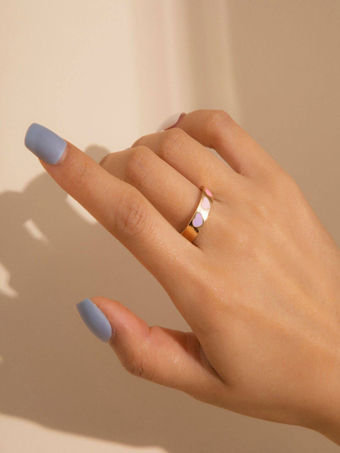 AQUASTREET Gold-Plated & Multi-Coloured Heart Engraved Band Finger Ring