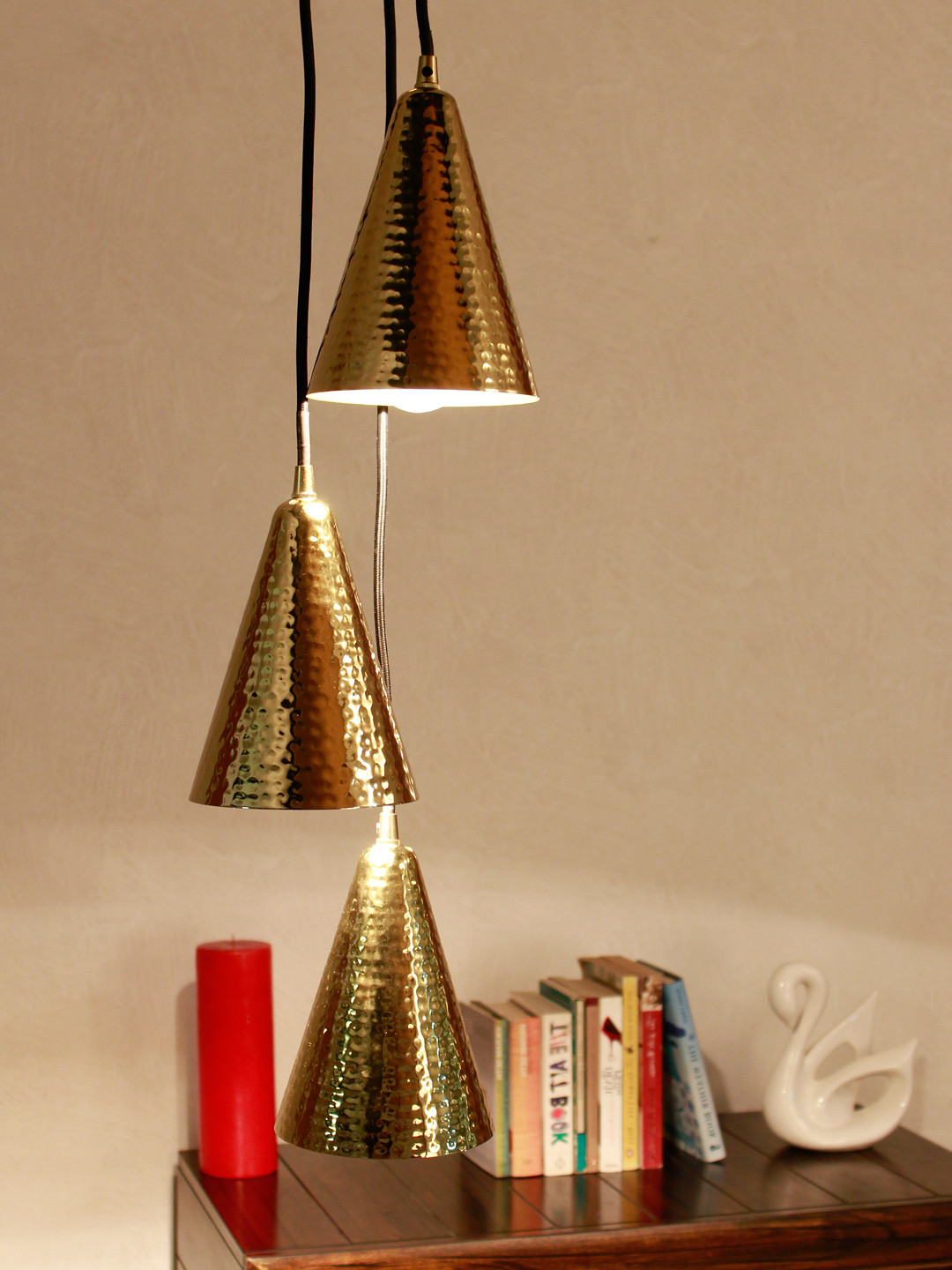 THE LIGHT STORE Gold-Toned Textured Contemporary Hanging Lamp with Shades