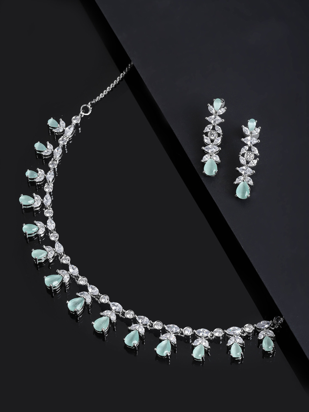 PANASH Women Rhodium-Plated AD-Studded Single Line Sleek Jewellery Set