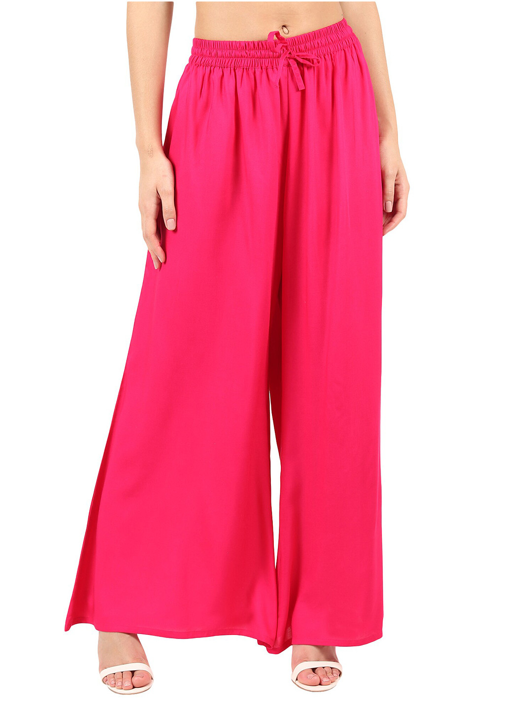 MUFFLY Women Pink Solid Flared Palazzos