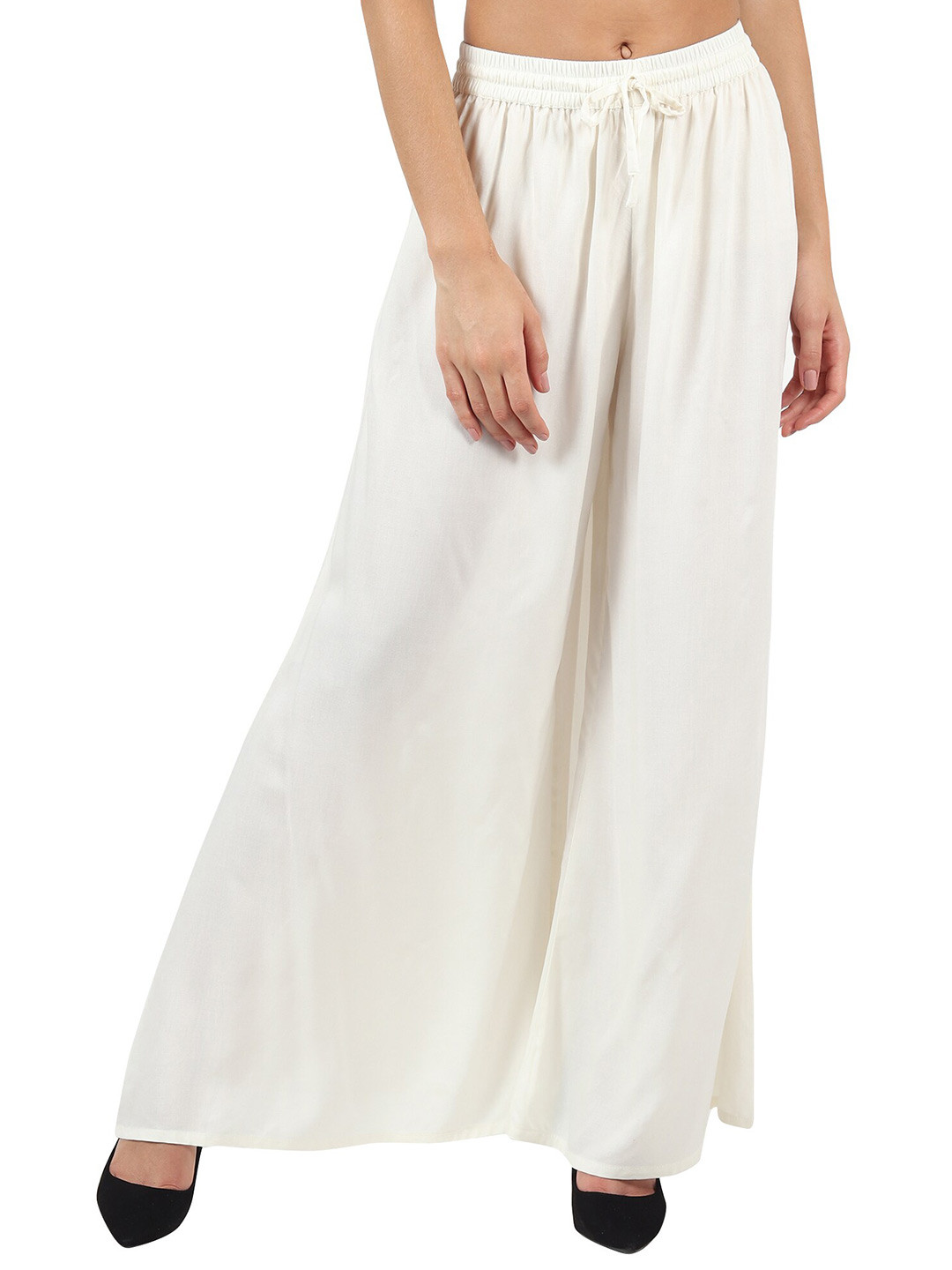 MUFFLY Women White Flared Chambray Palazzos