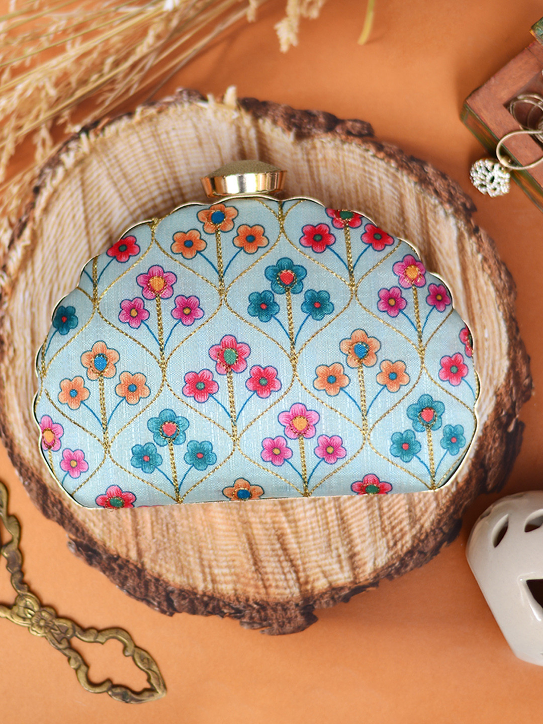 ARTKLIM Women Multicolor Embroidered Box Clutch