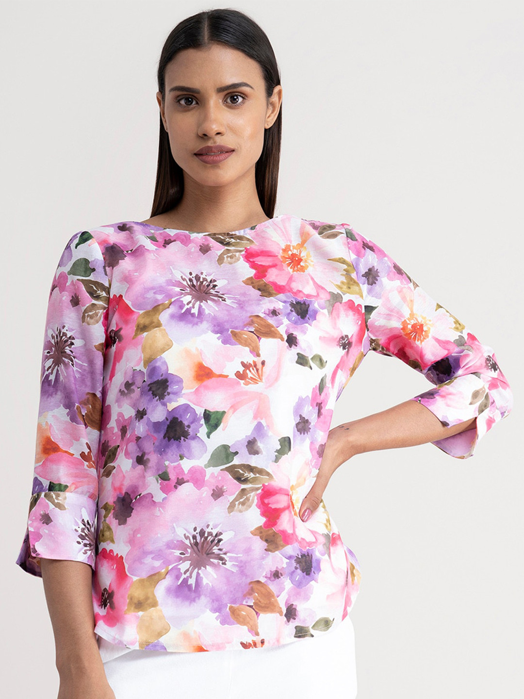 FableStreet Pink & Purple Floral Print Top