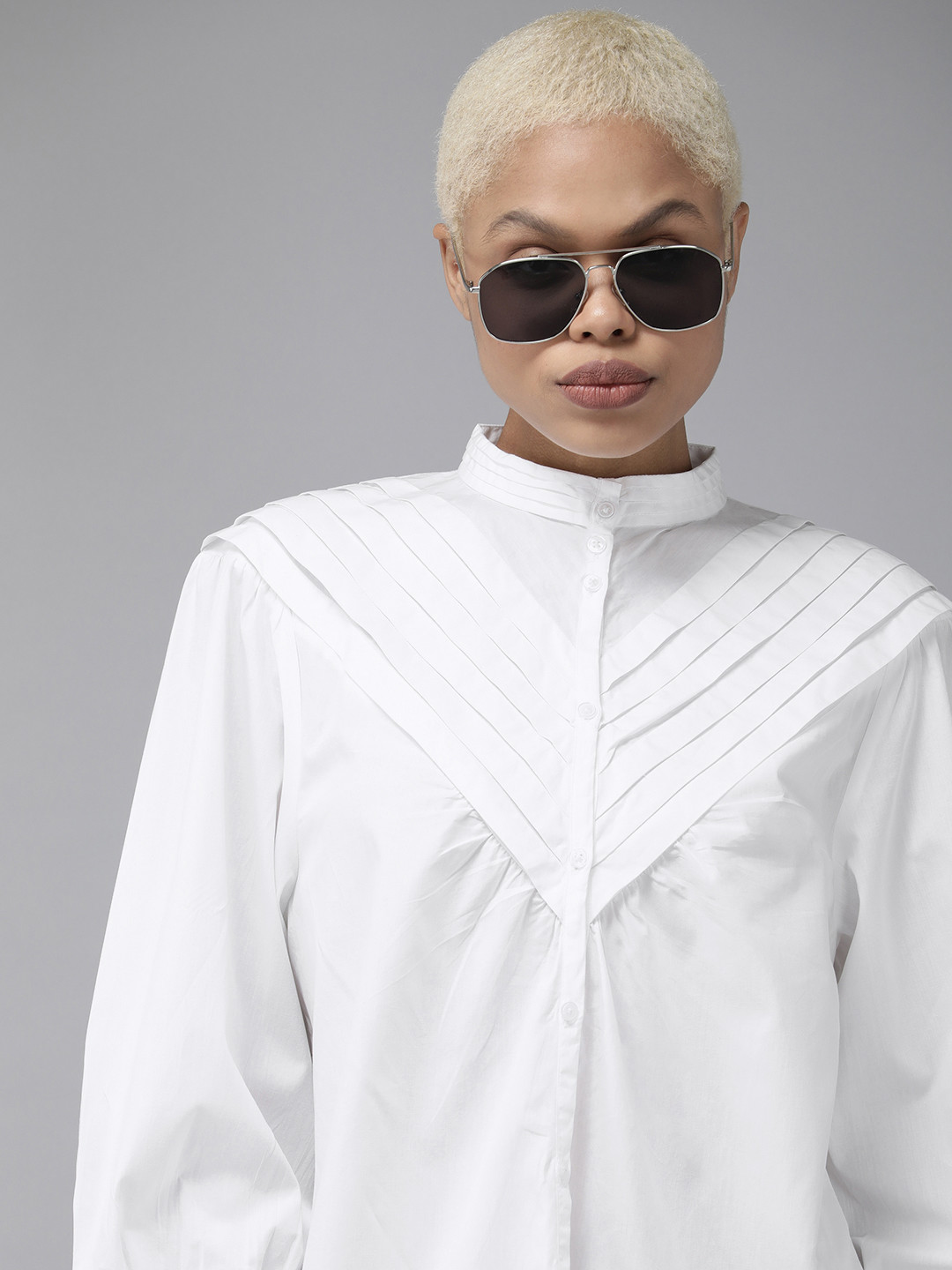 Roadster Women White Stand Collar Casual Shirt