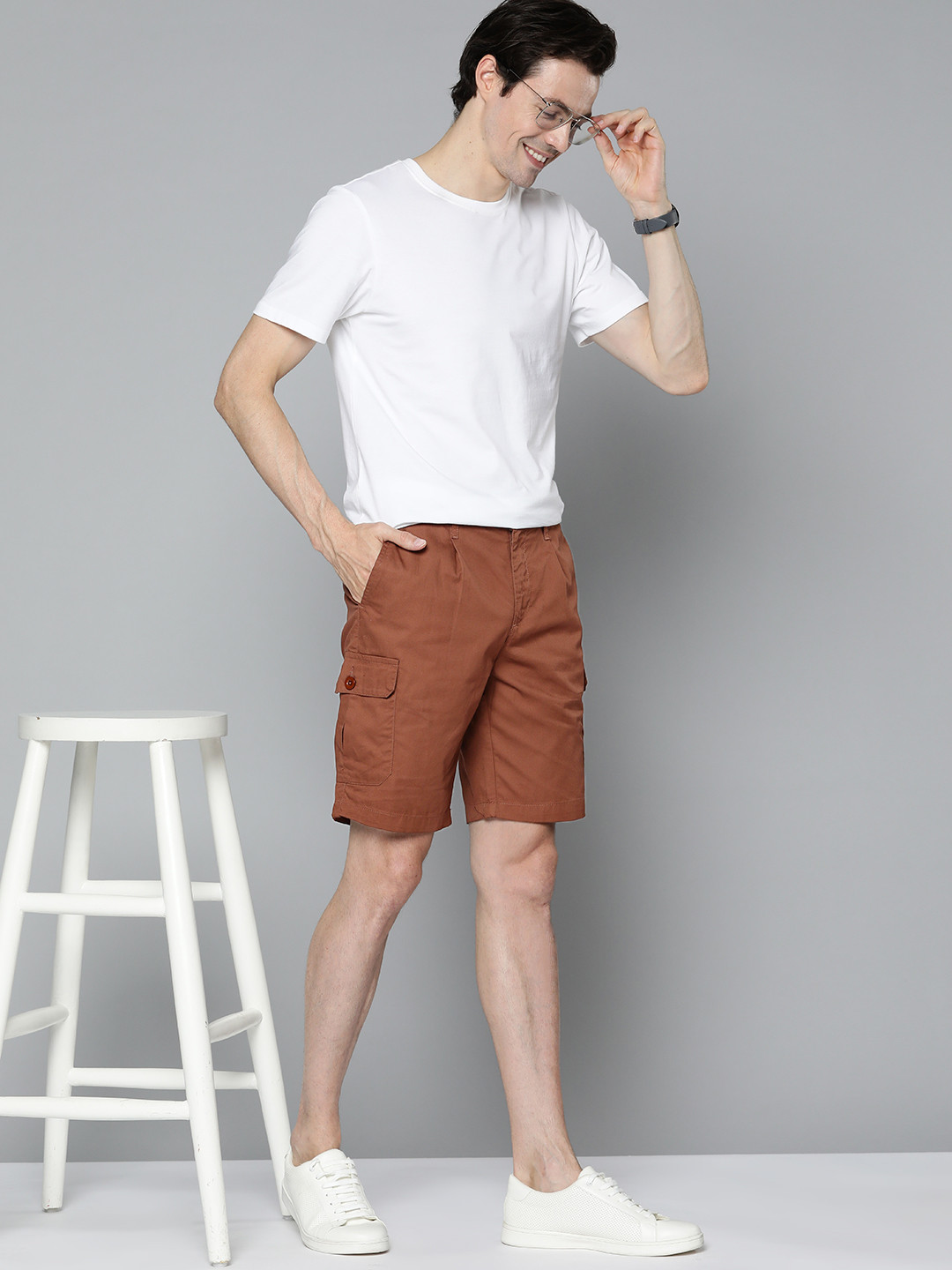 Mast & Harbour Men Brown Pure Cotton Solid Cargo Shorts