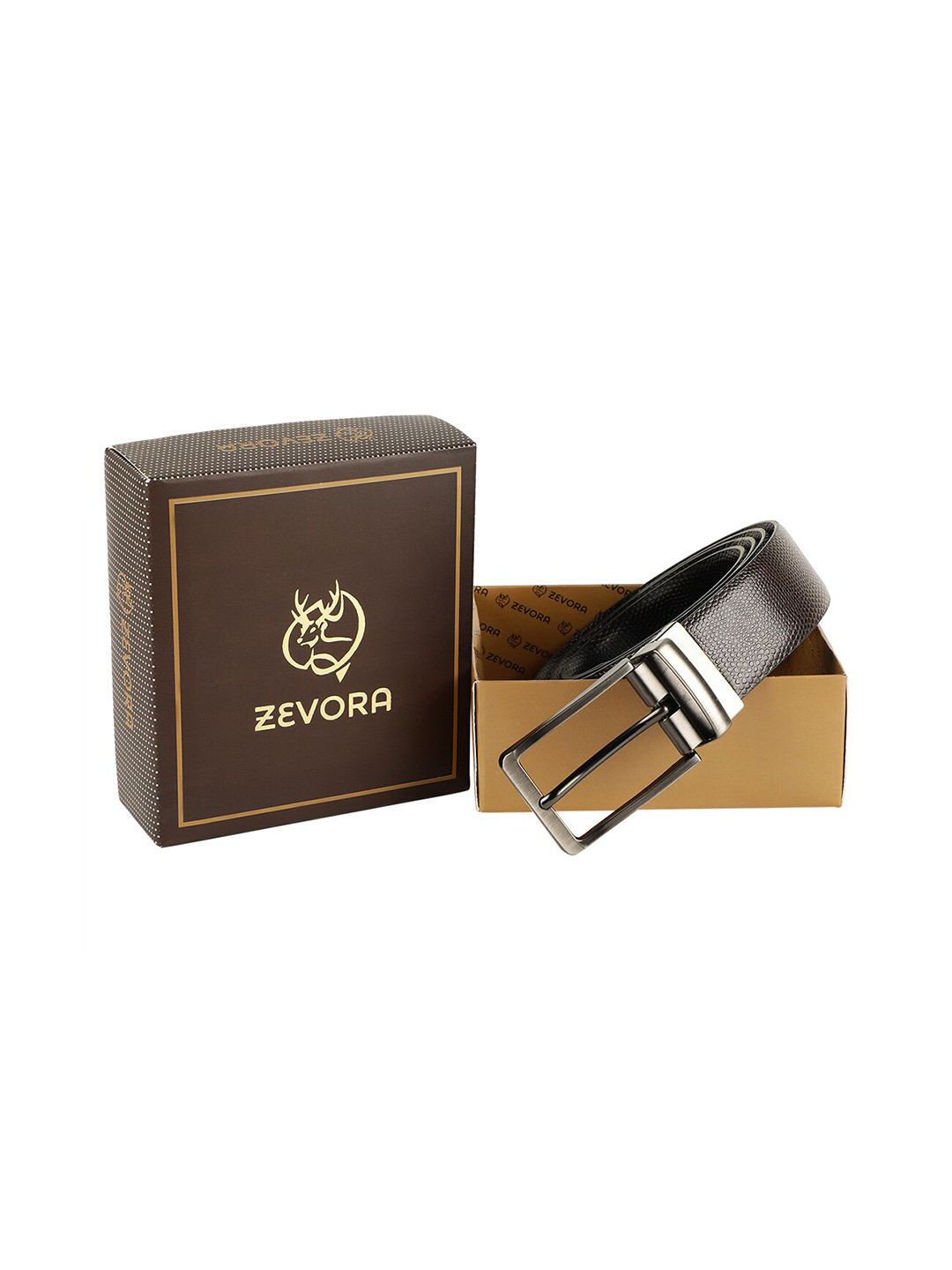 ZEVORA Women Brown & Black Textured Reversible Belt