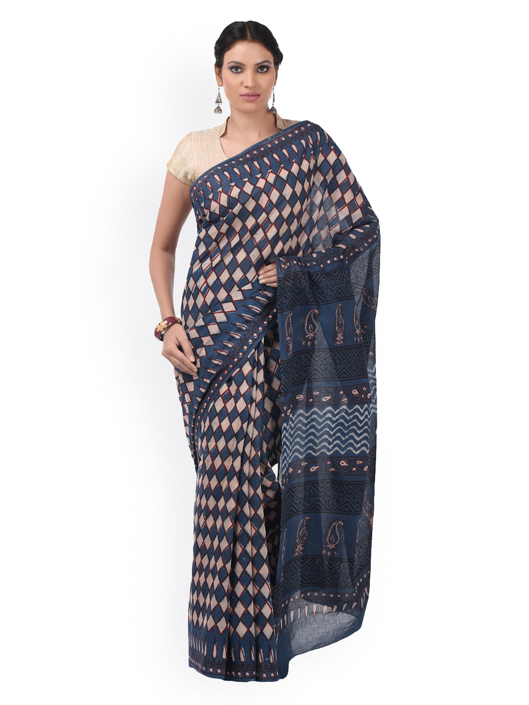 Kalakari India Indigo Tarapur Hand Block Print Handcrafted Cotton Sustainable Saree