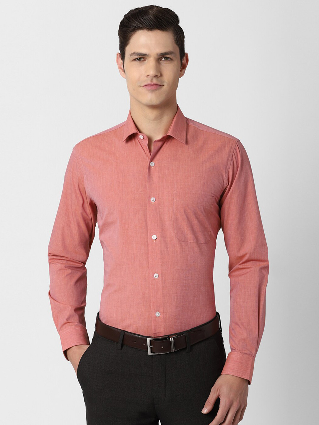 Peter England Men Pink Regular Fit Solid Cotton Formal Shirt