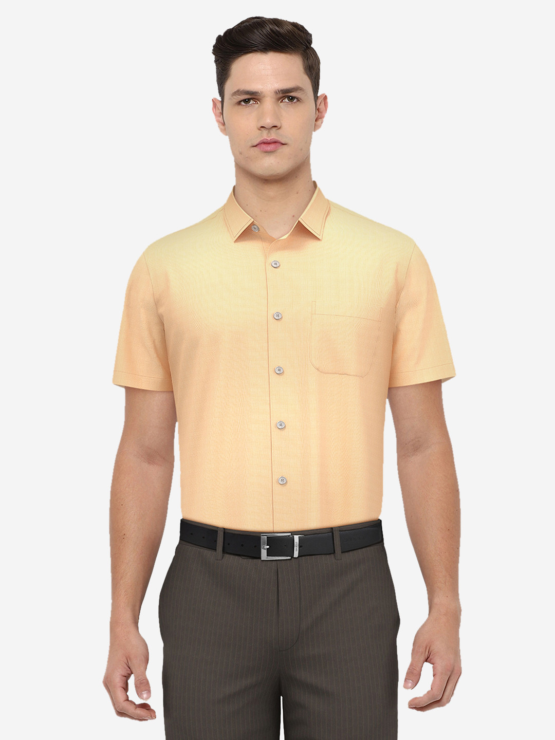 Peter England Men Regular Fit Orange Formal Shirt