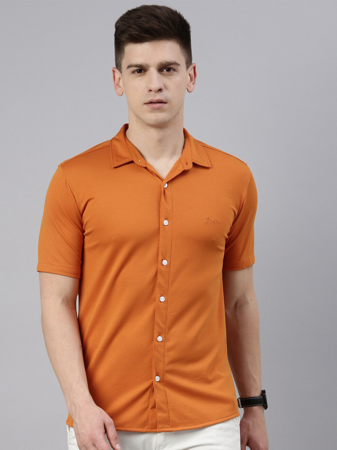Joven Men Orange Smart Slim Fit Stretchable Casual Shirt