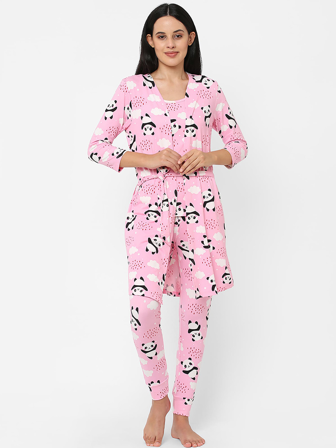 Sweet Dreams Women Pink & Black Printed Night Suit
