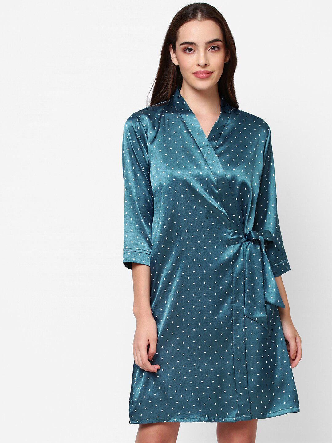 Sweet Dreams Teal Printed Nightdress With Robe
