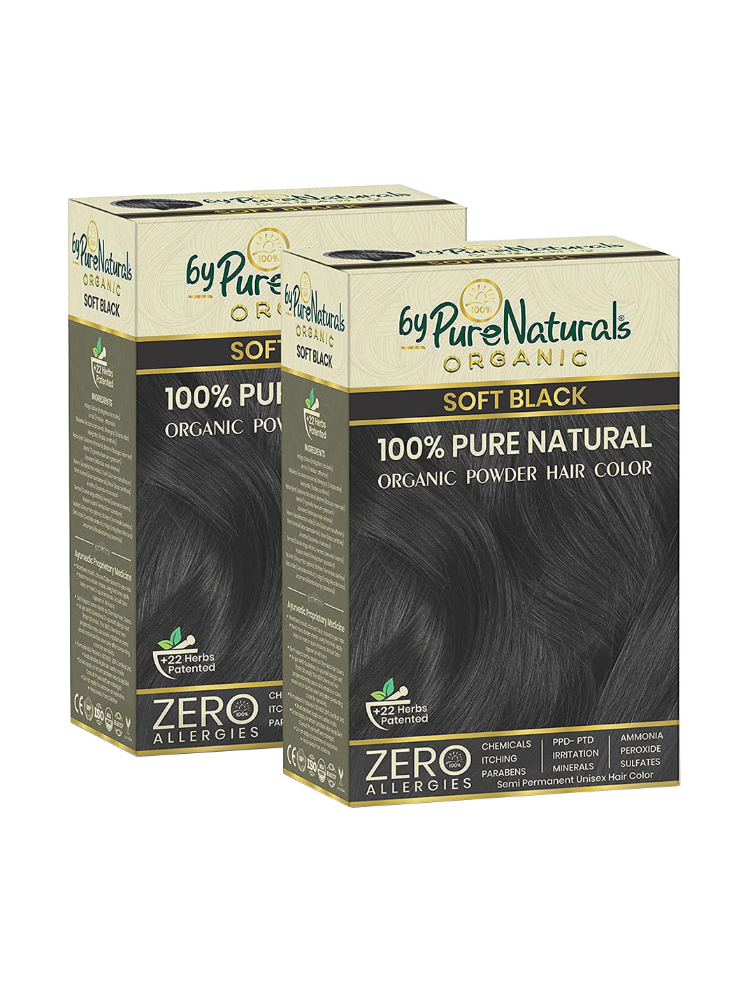 byPureNaturals Set of 2 Organic 100% Pure Natural Powder Hair Colour - Soft Black 1N