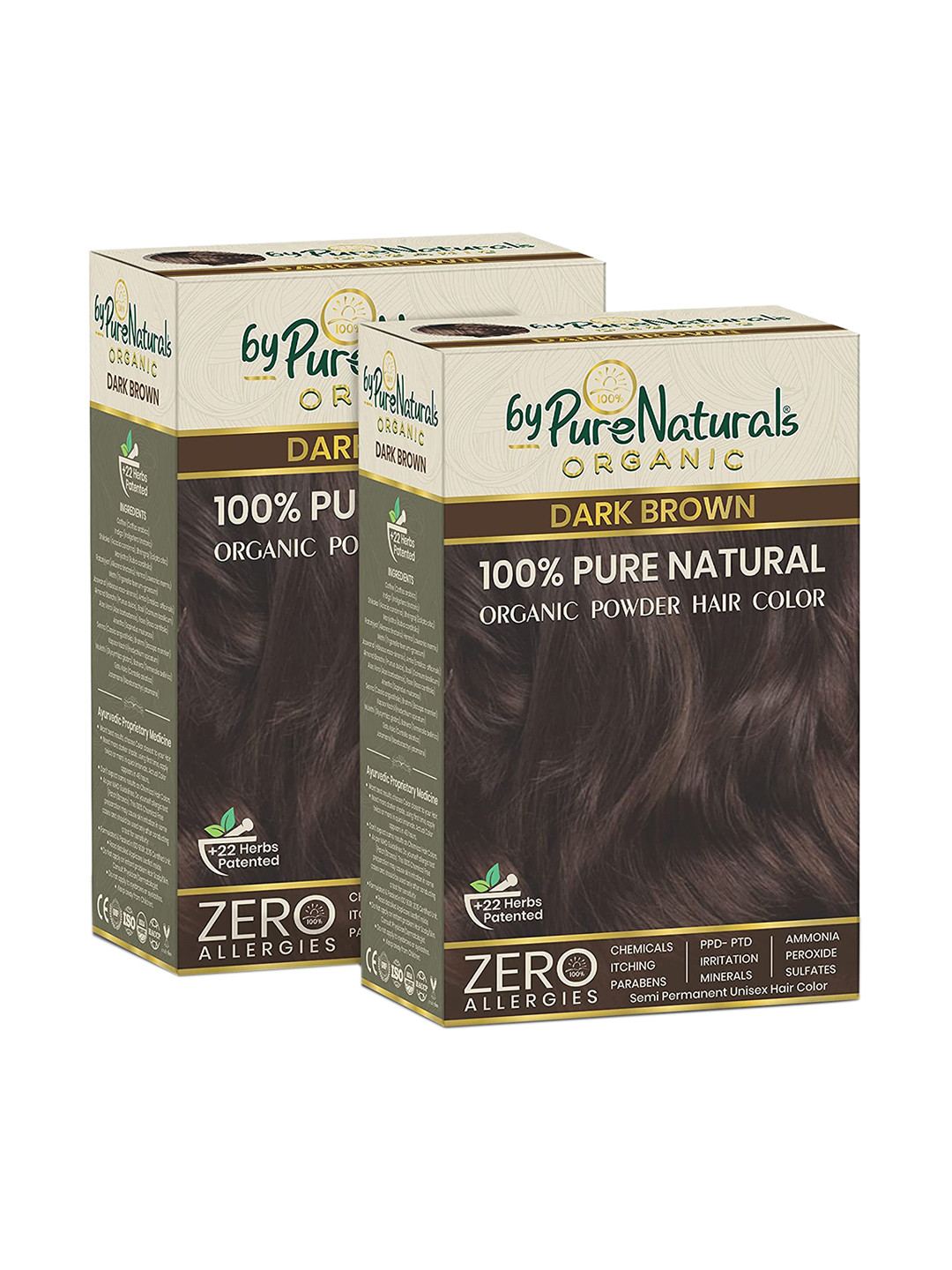 byPureNaturals Set of 2 Organic 100% Pure Natural Powder Hair Colour - Dark Brown 3N