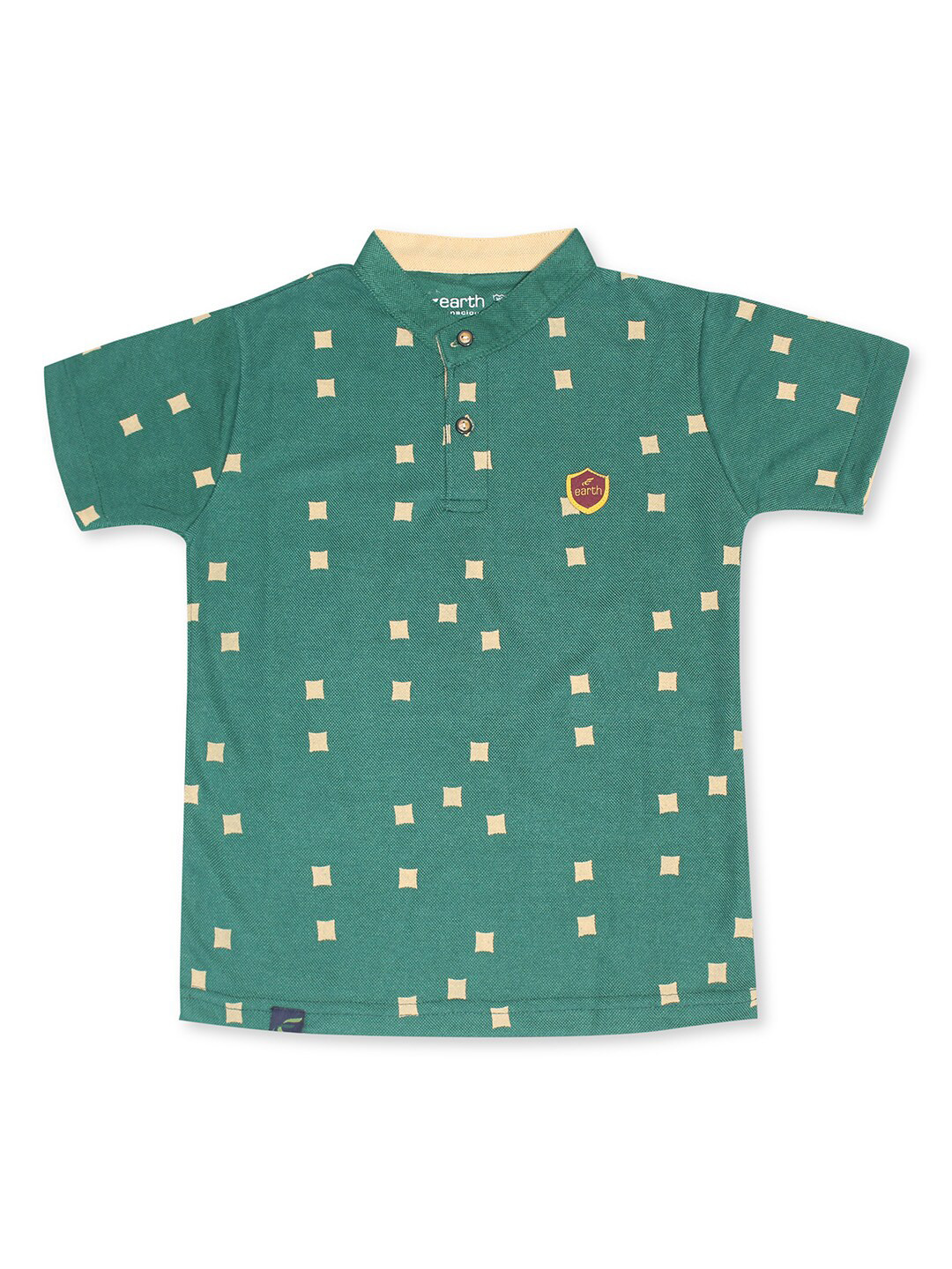 earth conscious Boys Olive Green Printed Henley Neck Applique T-shirt