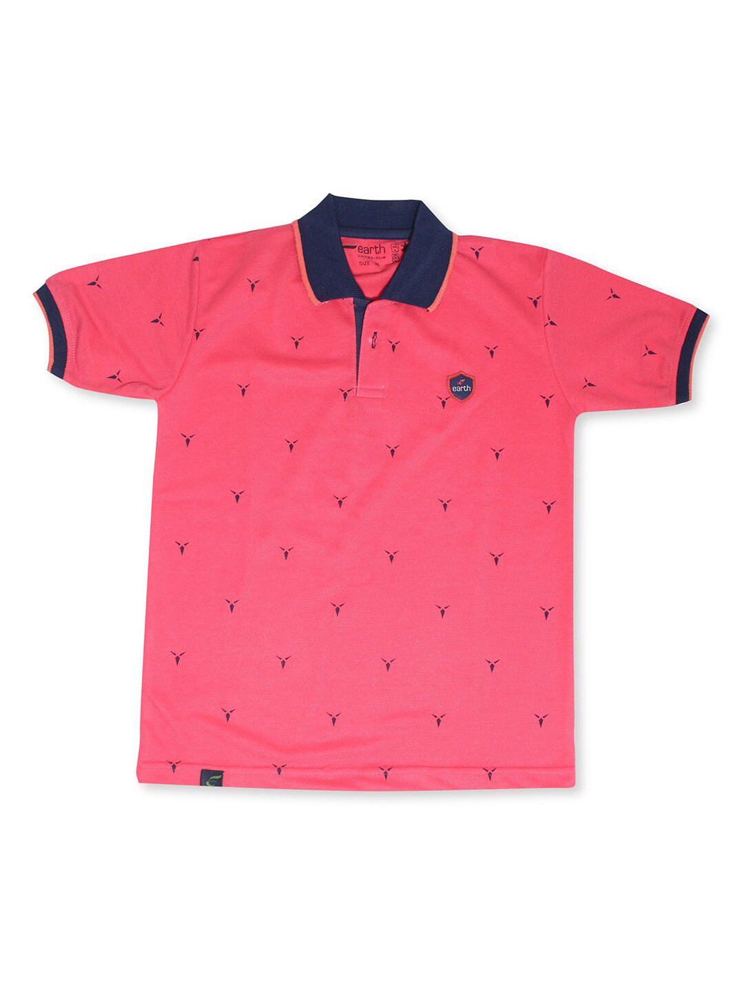 earth conscious Boys Peach-Coloured Printed Polo Collar Applique T-shirt