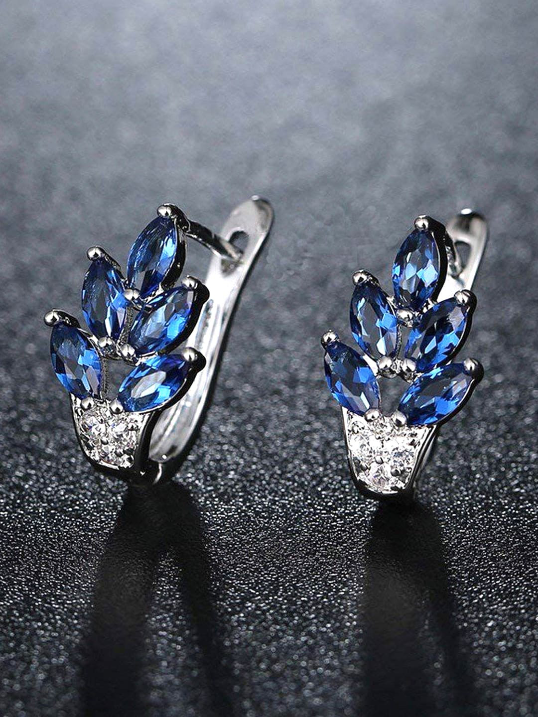 Yellow Chimes Swarovski Leafy Rhodium Plated Crystal Clip On Earrings