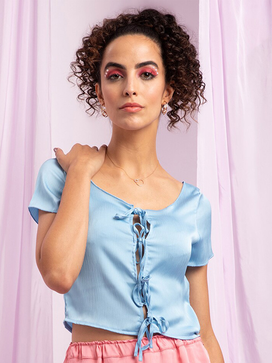 KENDALL & KYLIE Blue Tie Up Crop Top