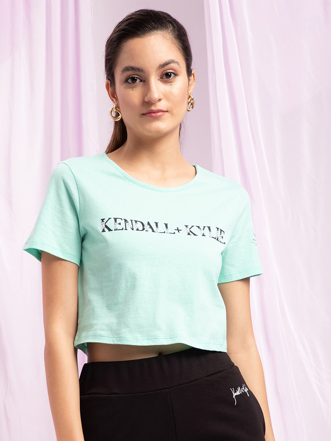 KENDALL & KYLIE Green Print Crop Top