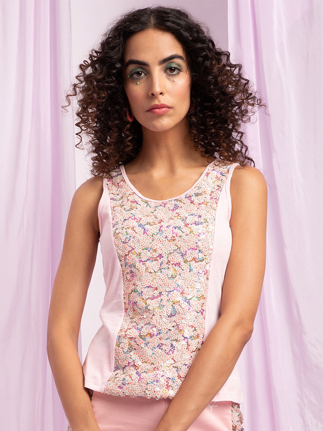 KENDALL & KYLIE Women Pink Sequined Top