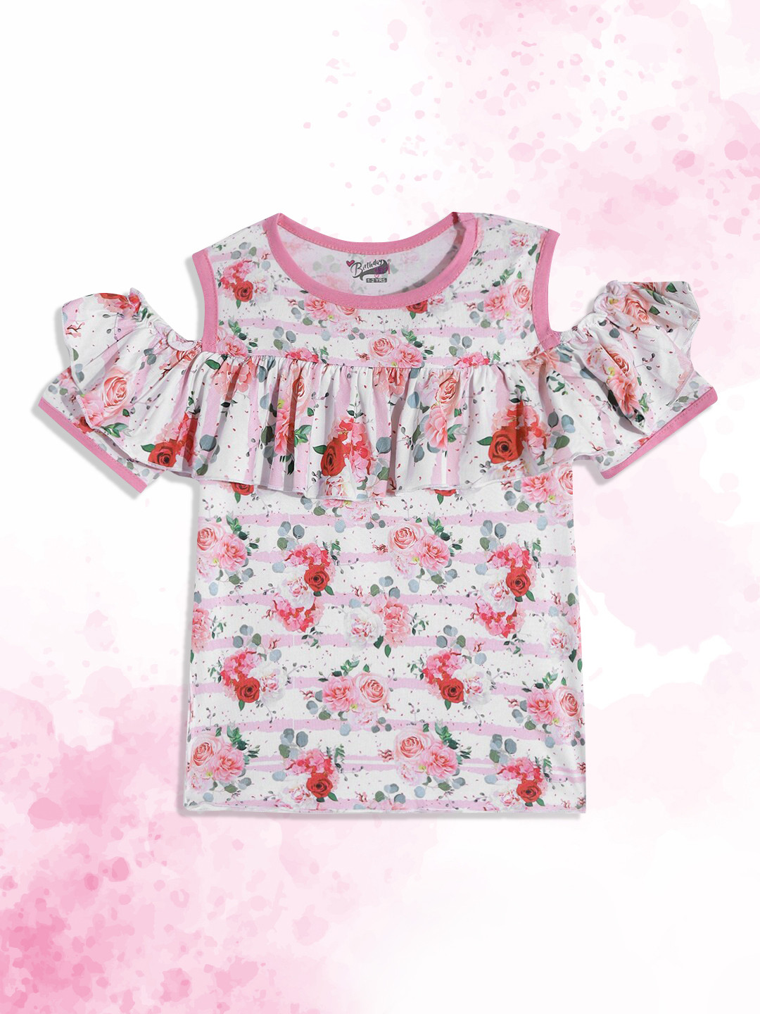 Birthday Girl Girls White & Pink Floral Print Layered Cotton Top