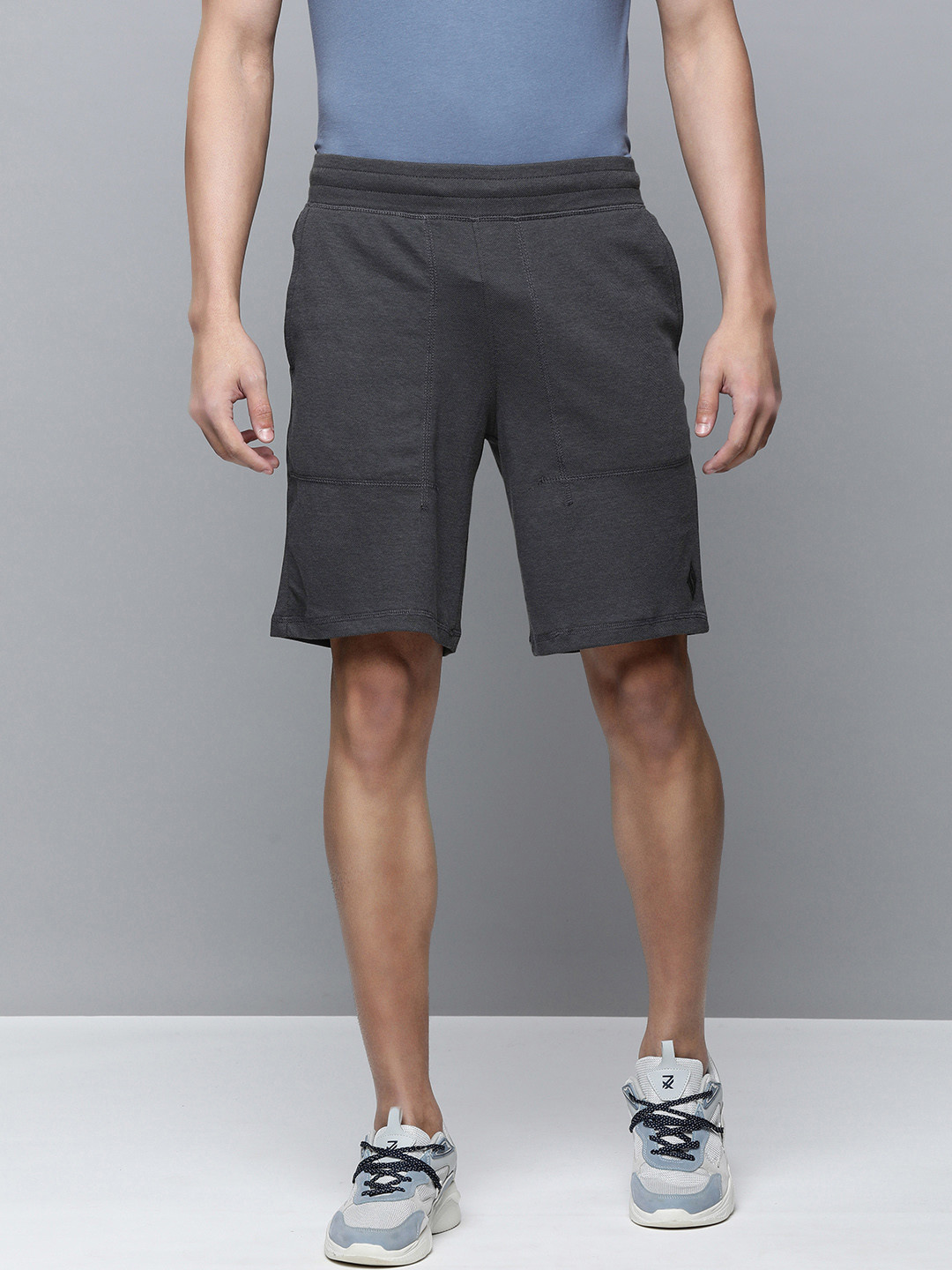 Skechers Men Charcoal Black Solid Sports Shorts with e-Dry Technology Technology