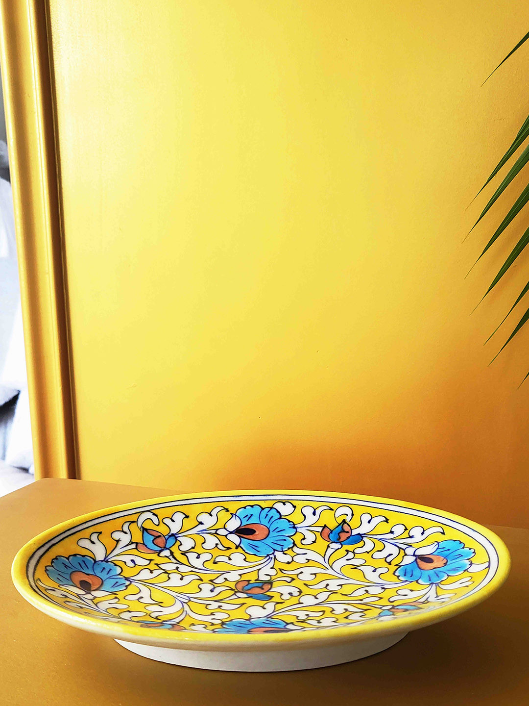 Folkstorys Yellow & Blue Hand Painted Ceramic Food Platter