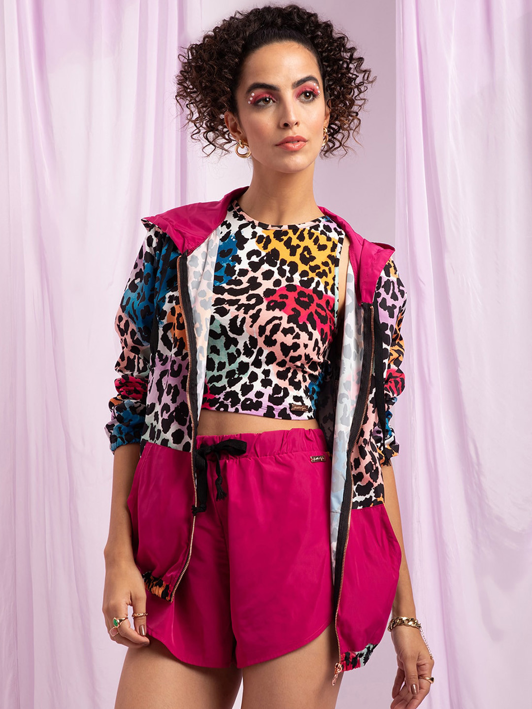 KENDALL & KYLIE Women Multicoloured Striped Lightweight Longline Tailored Jacket with Embroidered