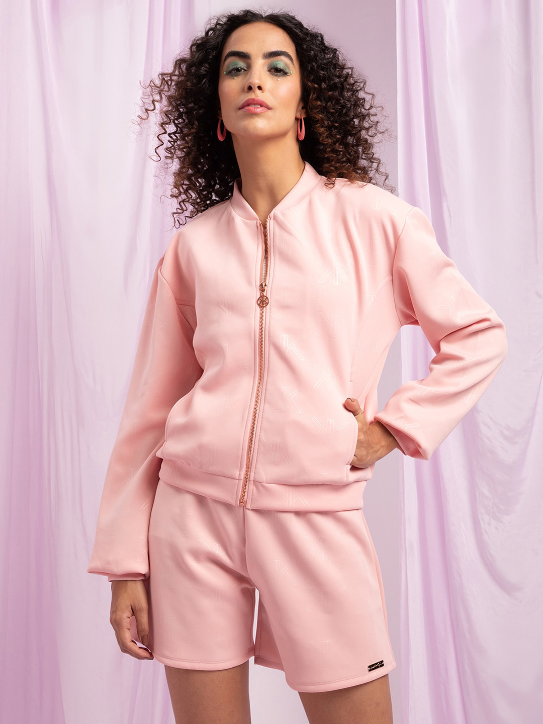 KENDALL & KYLIE Women Pink Lightweight Longline Tailored Jacket with Embroidered